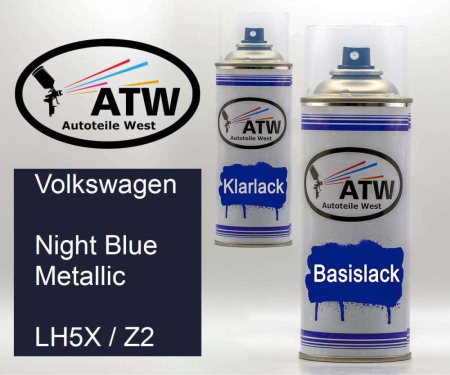 Volkswagen, Night Blue Metallic, LH5X / Z2: 400ml Sprühdose + 400ml Klarlack - Set, von ATW Autoteile West.